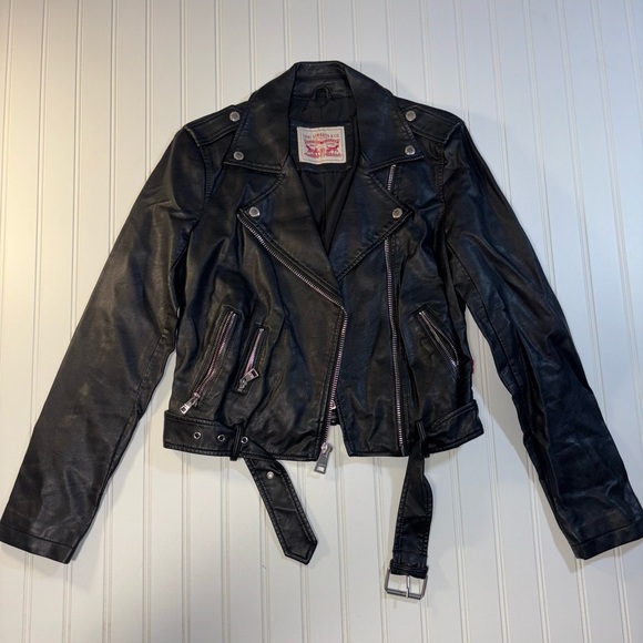 Levi’s Black faux Leather Biker Jacket size XS - Picture 1 of 11